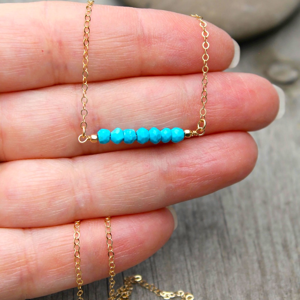 Turquoise Bar Necklace 14k Gold